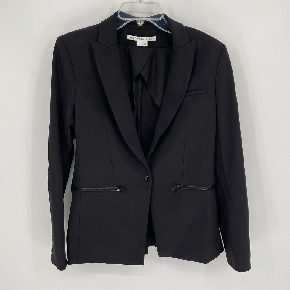 Veronica Beard Women's Black Scuba Stretch Zipper Pocket Blazer Jacket Size 6